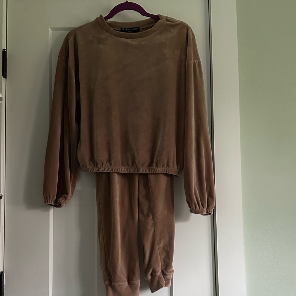 French Laundry Brown Velour Jumpsuit Set